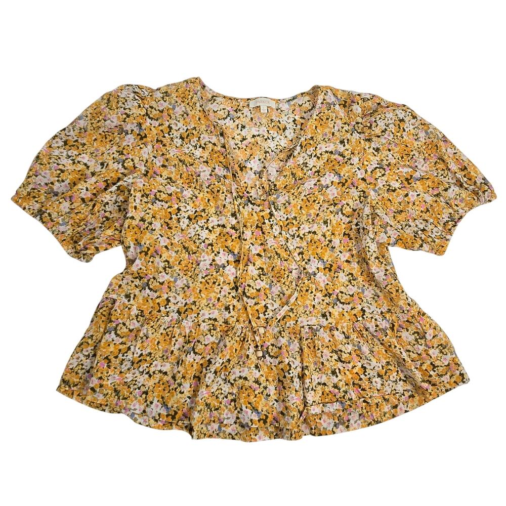 Parker Ditsy Floral Peasant Top Womens Large 100% Cotton Quiet Luxury Ruffles